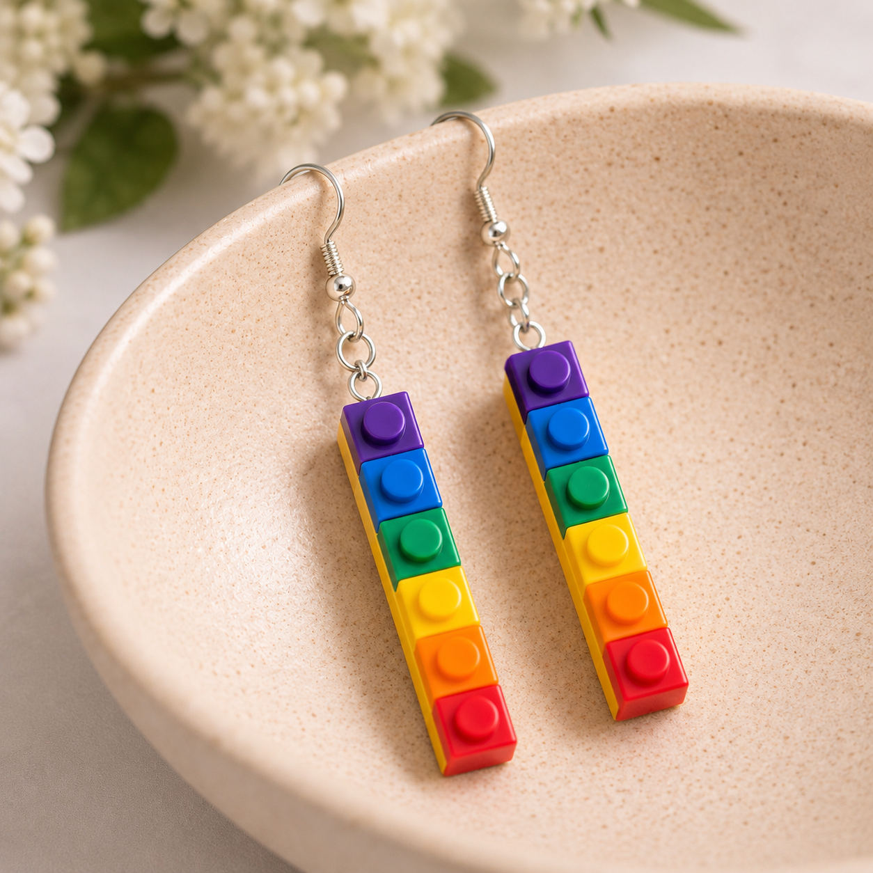 Pride Brick Earrings - Purple to Red (Silver Hook)