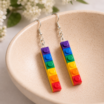 Pride Brick Earrings - Purple to Red (Silver Hook)