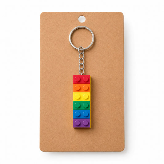 Pride Brick Keyring - Red to Purple with Longdog & Whisker packaging