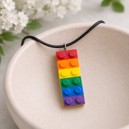 Pride Brick Necklace - Red to Purple displayed in a lifestyle product photo