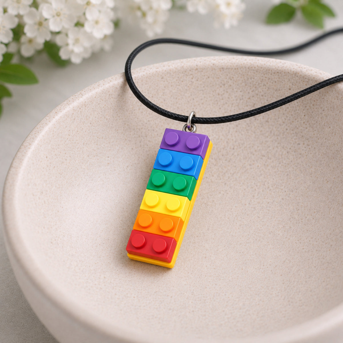 Pride Brick Necklace - Purple to Red displayed in a lifestyle product photo