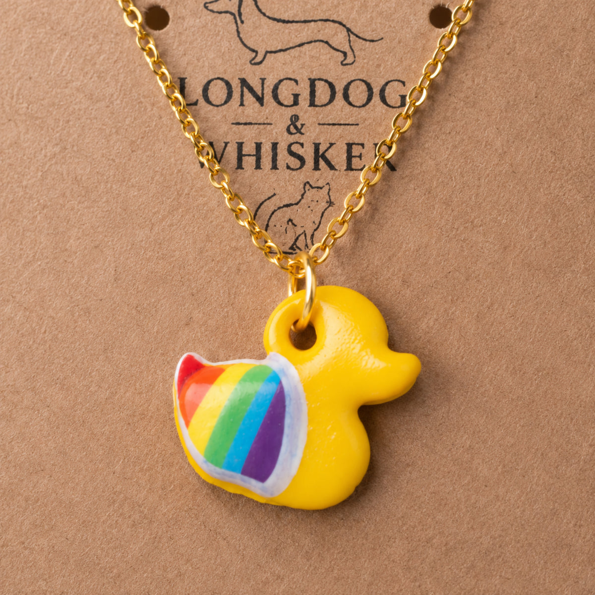 Close-up detail of Pride Ducky Necklace Gold Chain