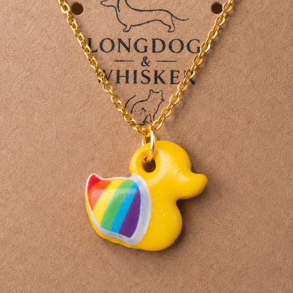 Close-up detail of Pride Ducky Necklace Gold Chain