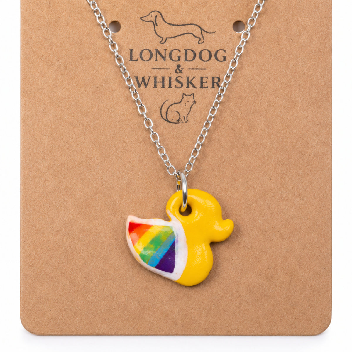 Close-up detail of Pride Ducky Necklace Silver Chain