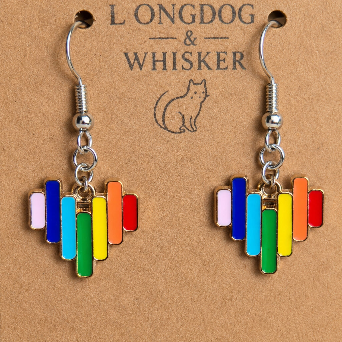 Close-up detail of Pride Rainbow Bar Drop Earrings Silver Hooks