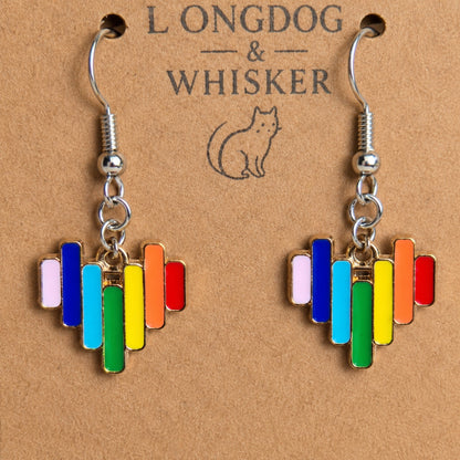 Close-up detail of Pride Rainbow Bar Drop Earrings Silver Hooks