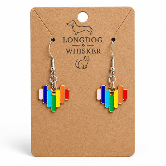 Pride Rainbow Bar Drop Earrings Silver Hooks by Longdog & Whisker