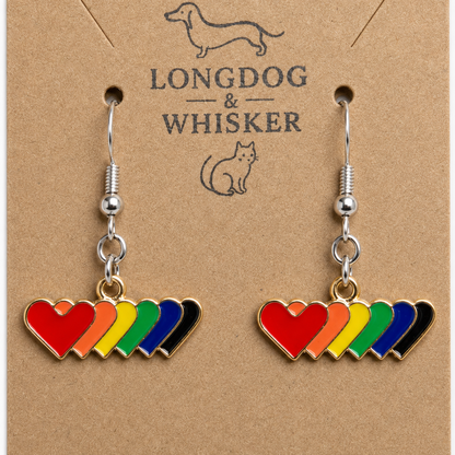 Close-up detail of Pride Rainbow Heart Trail Drop Earrings Silver Hooks