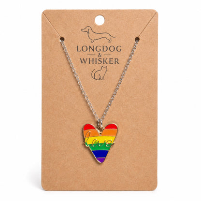 Pride Rainbow Love Heart Necklace Silver Chain by Longdog & Whisker