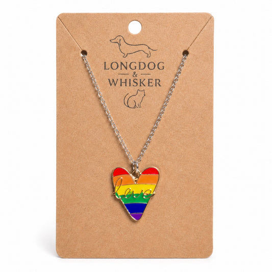 Pride Rainbow Love Heart Necklace Silver Chain by Longdog & Whisker