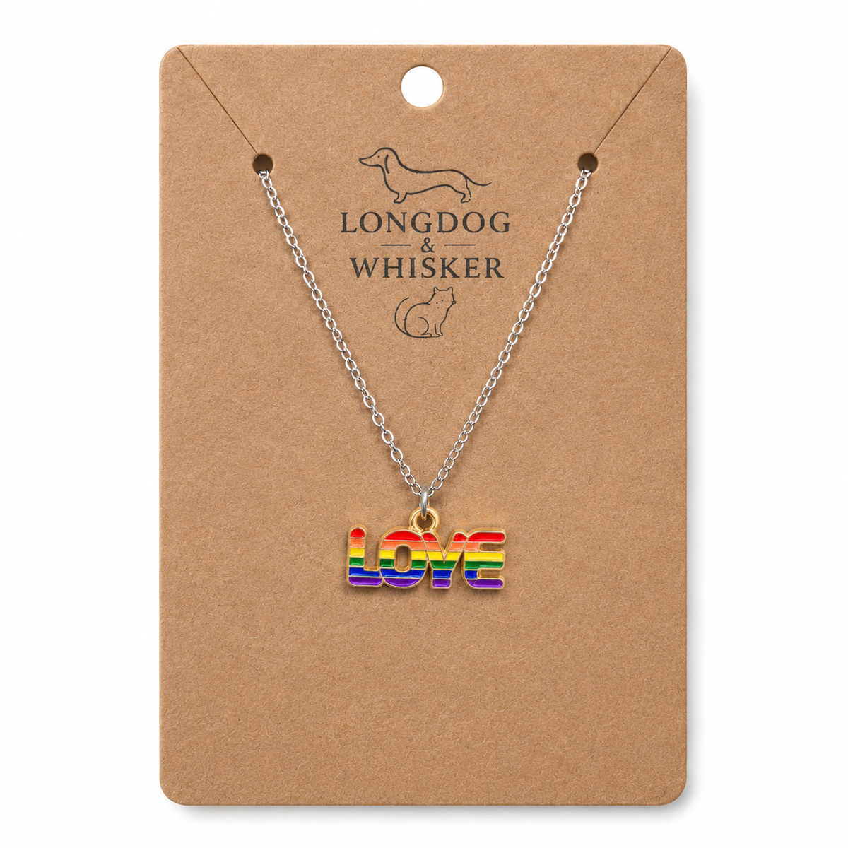 Pride Rainbow Love Necklace Silver Chain by Longdog & Whisker