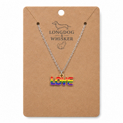 Pride Rainbow Love Necklace Silver Chain by Longdog & Whisker