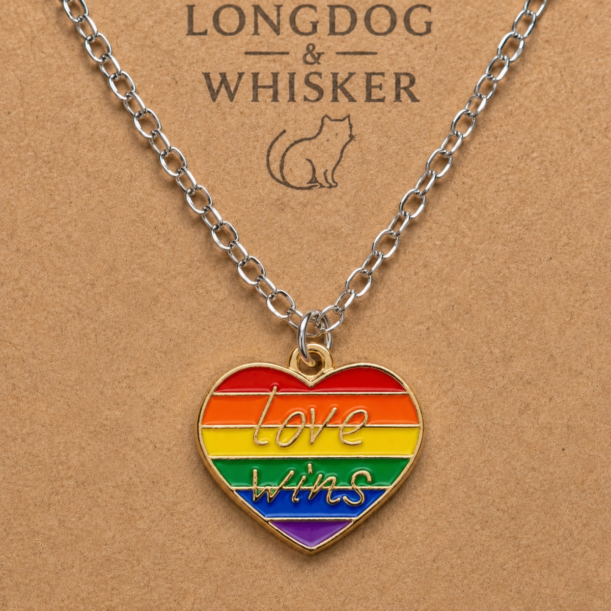 Pride Love Wins Heart Necklace Silver Chain by Longdog & Whisker