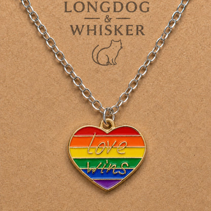 Pride Love Wins Heart Necklace Silver Chain by Longdog & Whisker