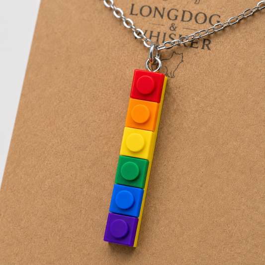 Close-up detail of Pride Single Brick Necklace Red to Purple Silver Chain