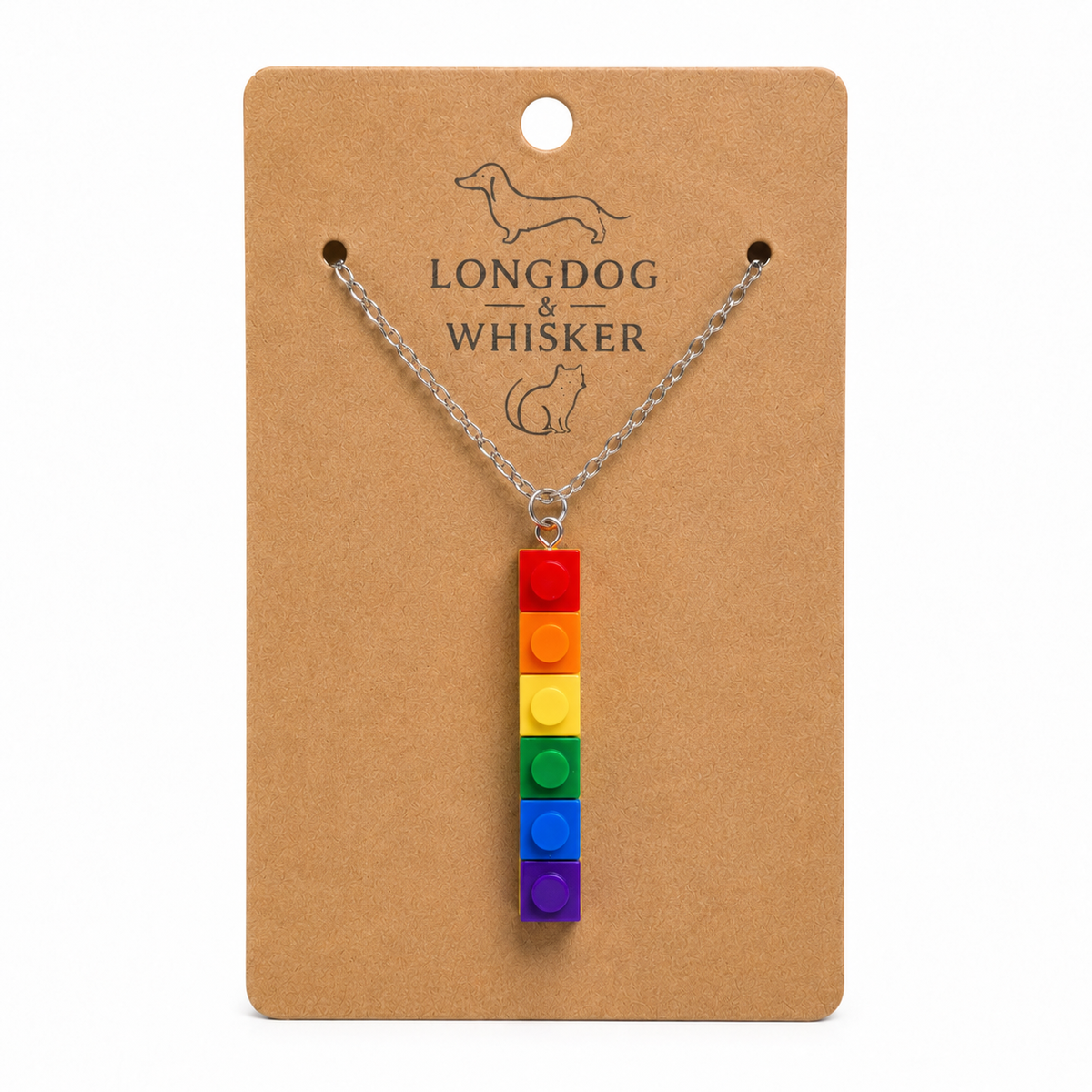 Pride Single Brick Necklace Red to Purple Silver Chain by Longdog & Whisker