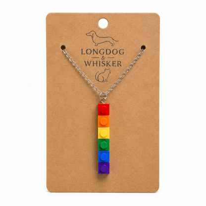 Pride Single Brick Necklace Red to Purple Silver Chain by Longdog & Whisker