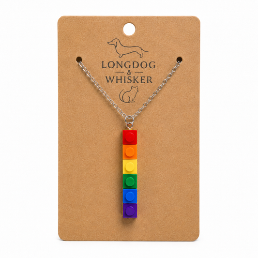 Pride Single Brick Necklace Red to Purple Silver Chain by Longdog & Whisker