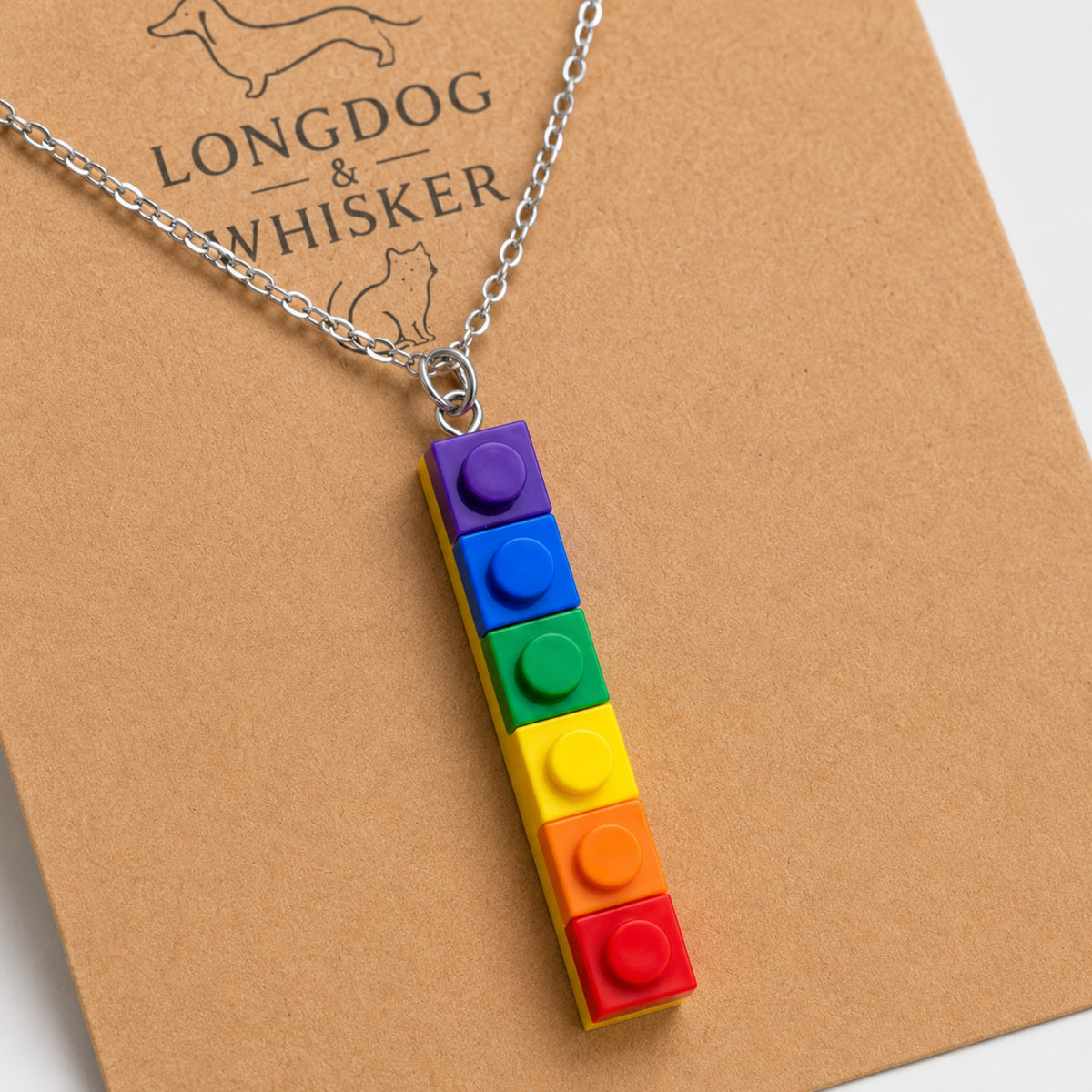 Close-up detail of Pride Single Brick Necklace Purple to Red Silver Chain