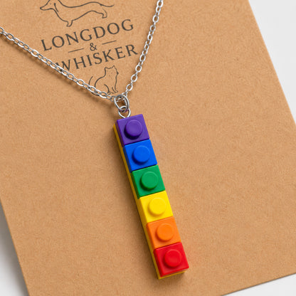 Close-up detail of Pride Single Brick Necklace Purple to Red Silver Chain