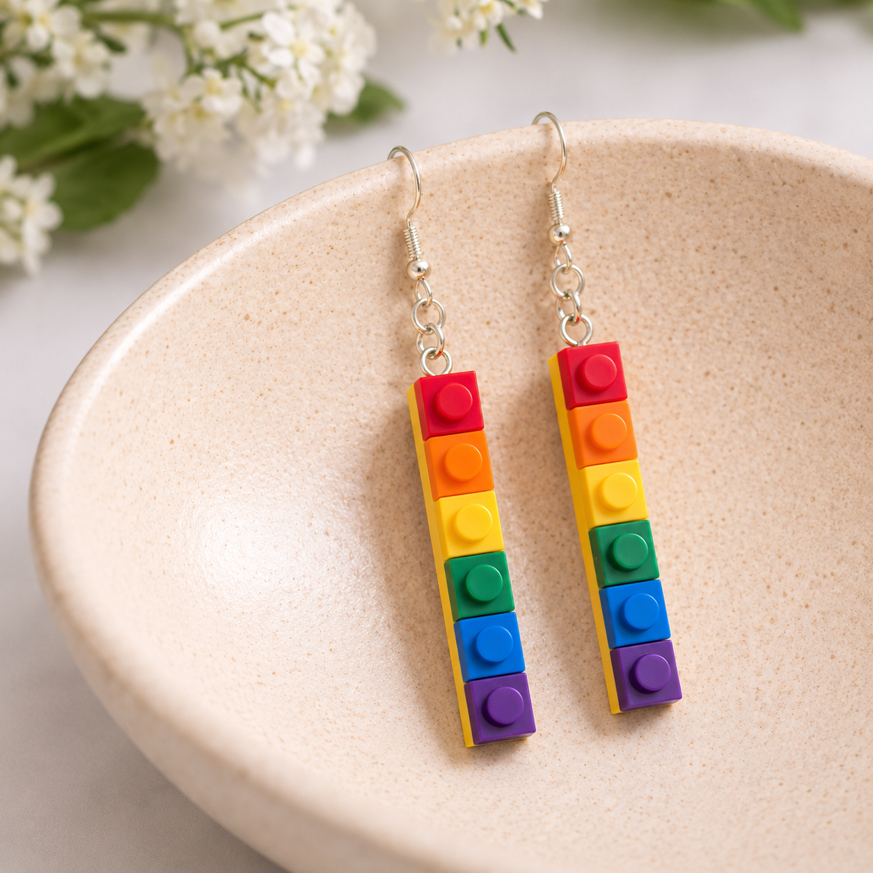Pride Brick Earrings - Red to Purple (Silver Hook)
