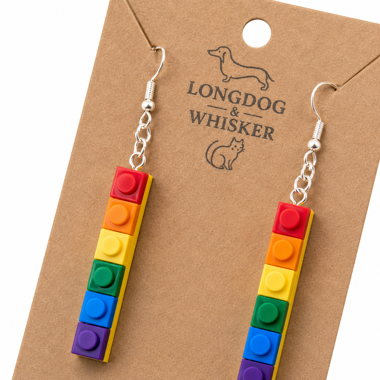 Pride Brick Earrings - Red to Purple (Silver Hook)