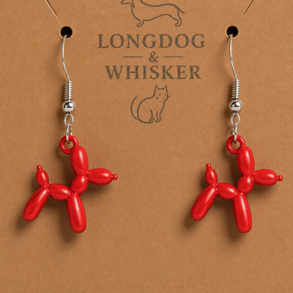 Close up detail of Red Balloon Dog Earrings