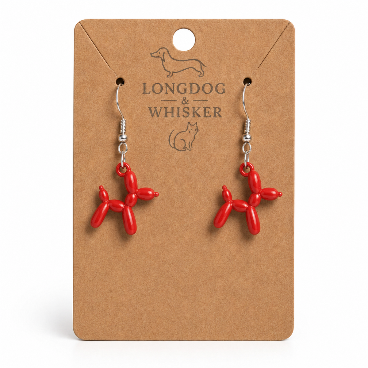 Red Balloon Dog Earrings on Longdog & Whisker product card