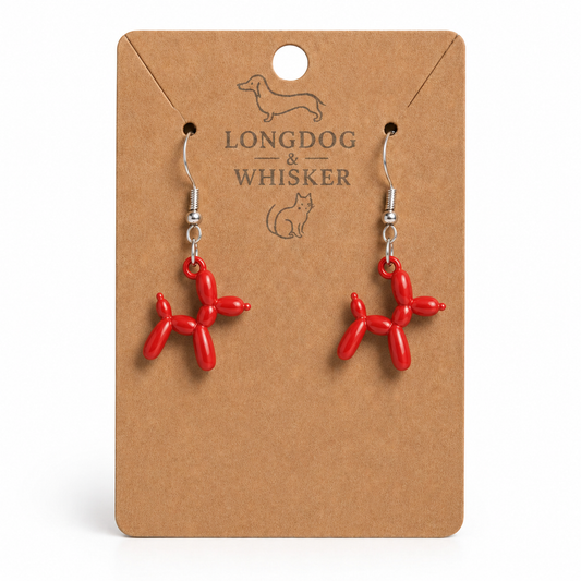 Red Balloon Dog Earrings on Longdog & Whisker product card