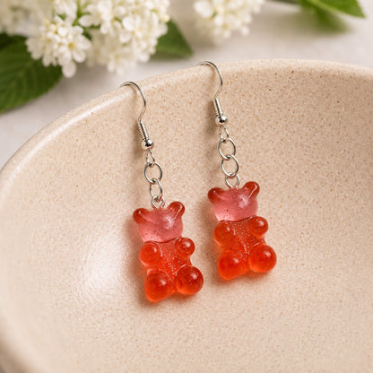 Gummy Bear Earrings - Red/Pink displayed in a lifestyle product photo