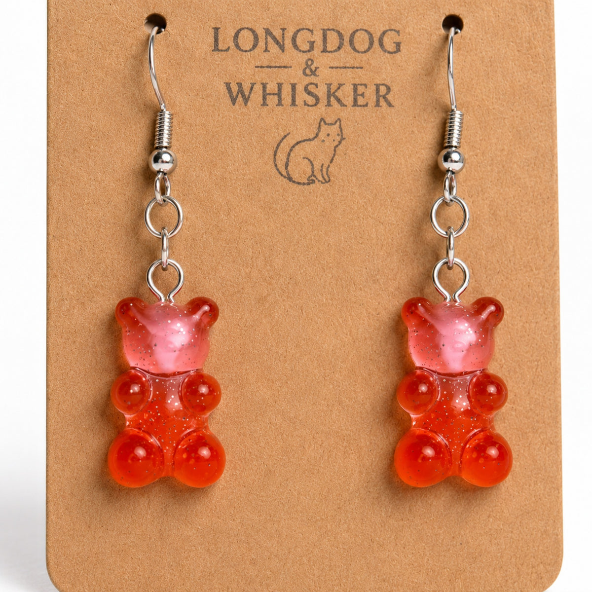 Close-up detail of Gummy Bear Earrings - Red/Pink