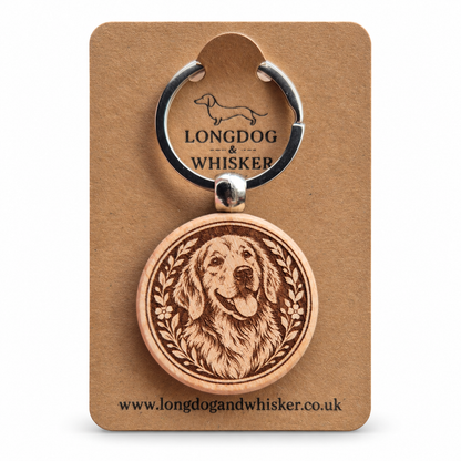 Retriever wooden keyring on a Longdog & Whisker product card