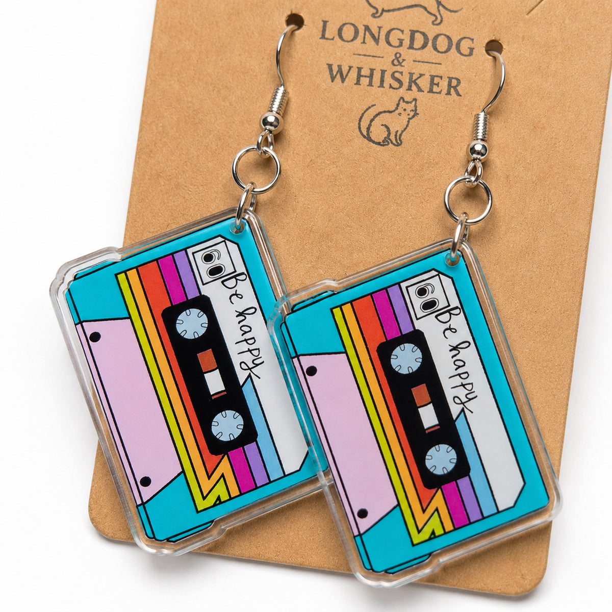 Close up detail of Retro Cassette Tape Earrings
