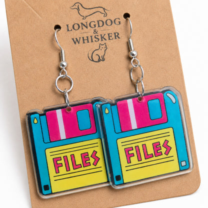 Close up detail of Retro Floppy Disk Earrings