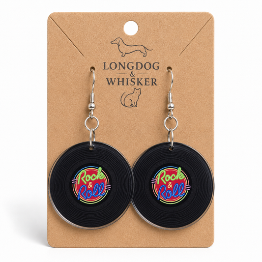 Retro Rock & Roll Vinyl Record Earrings on Longdog and Whisker product card