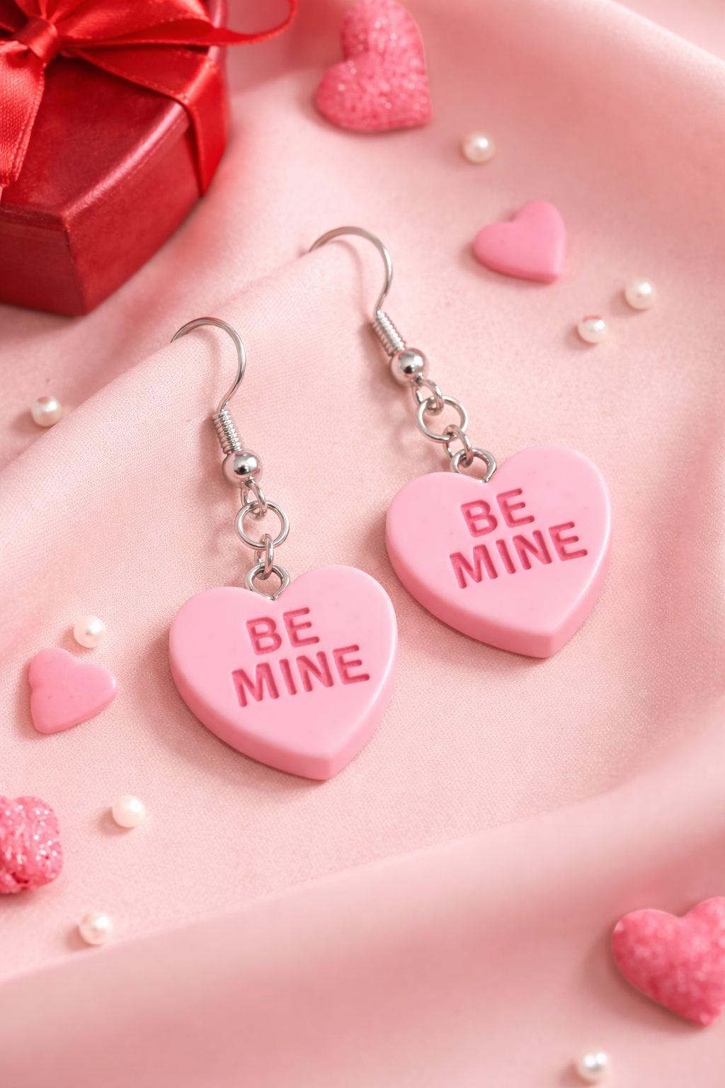 Be Mine Heart Earrings - Pink