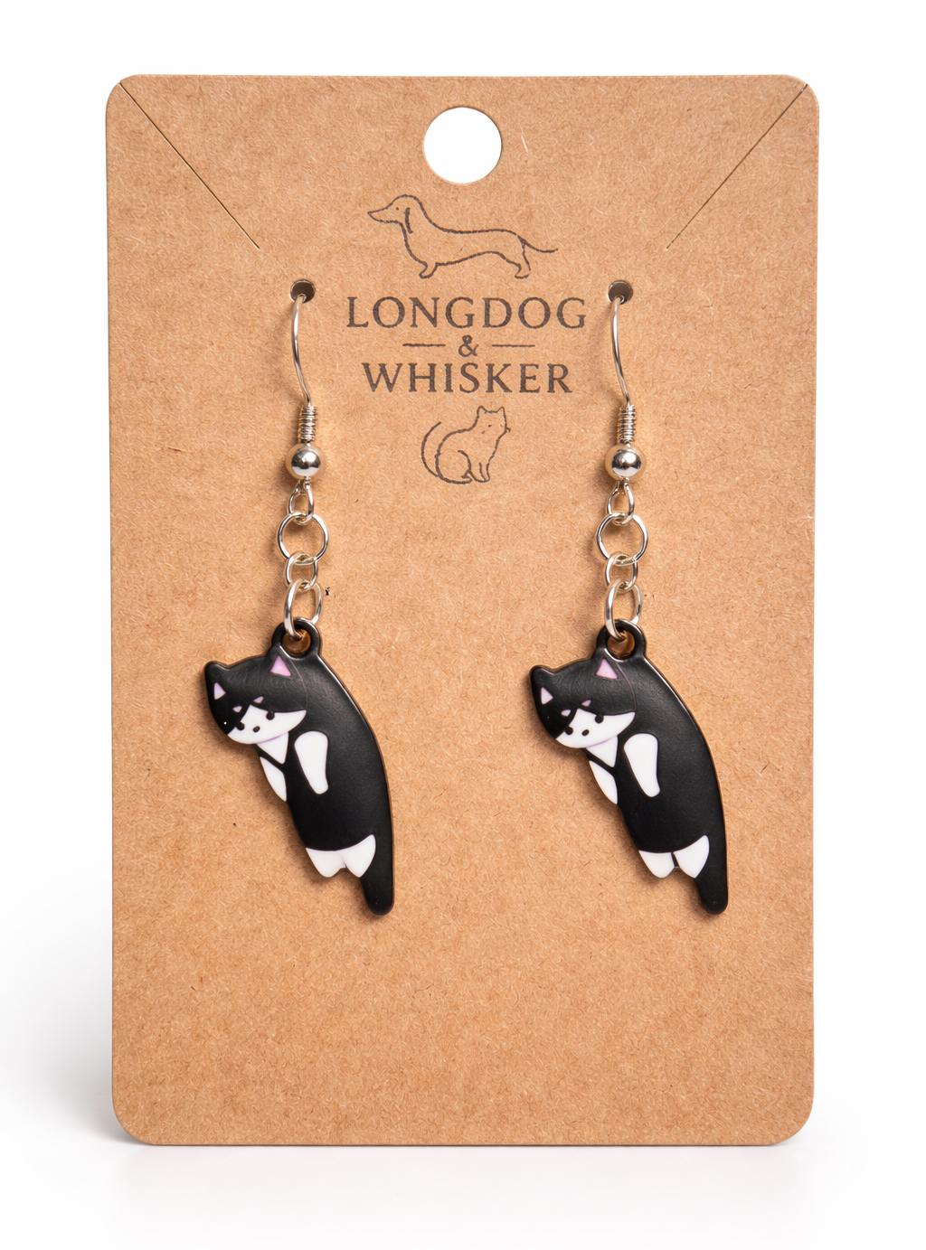Scruffles Cat Earrings - Black & White