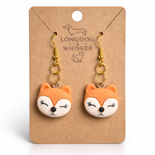 Fox Face Earrings - Gold Hook