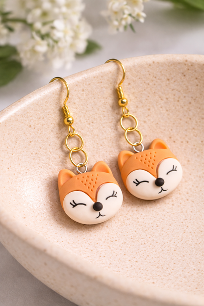 Fox Face Earrings - Gold Hook