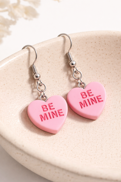 Be Mine Heart Earrings - Pink