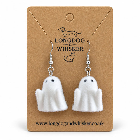 Rudie Ghost Earrings on the Longdog & Whisker card
