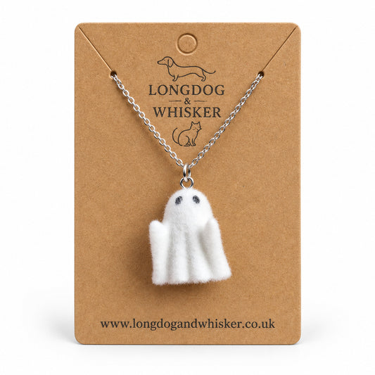 Rudie Ghost Necklace on the Longdog & Whisker card