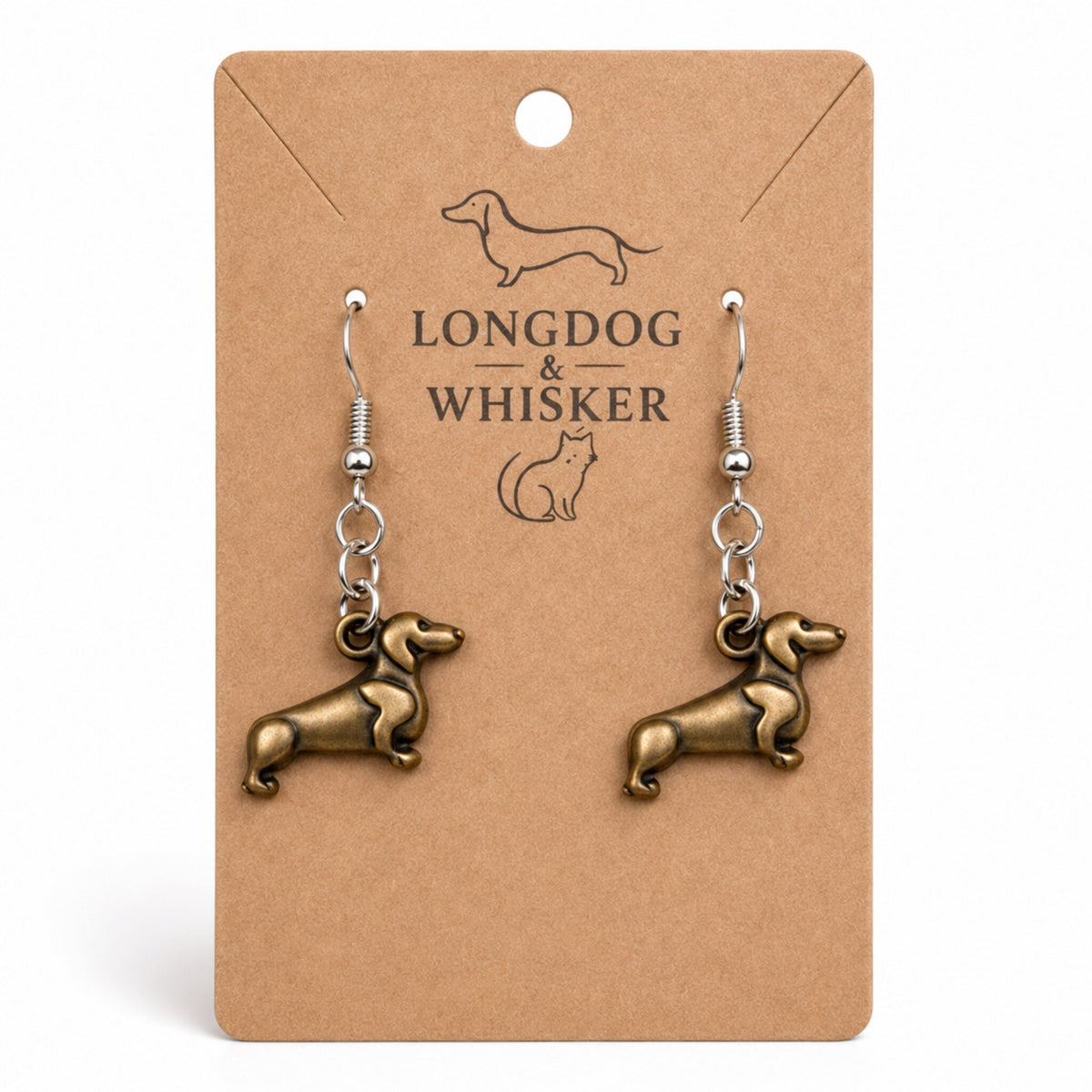 Sausage Dog Earrings - Bronze by Longdog & Whisker