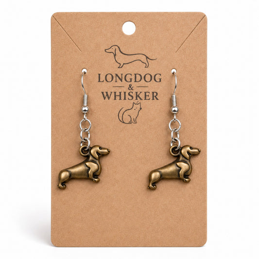 Product photo of Sausage Dog Earrings - Bronze by Longdog & Whisker
