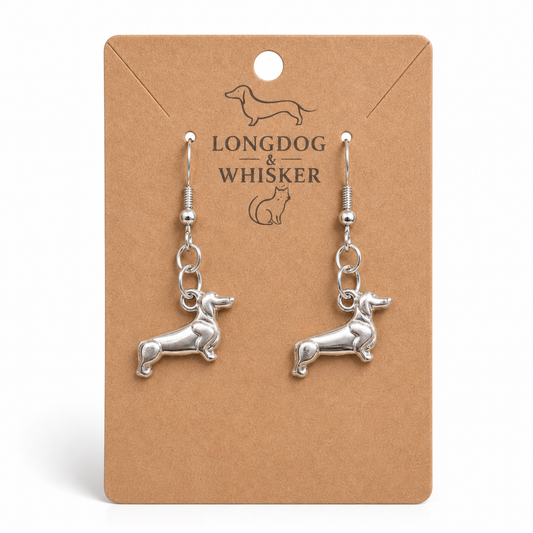 Product photo of Sausage Dog Earrings - Silver by Longdog & Whisker