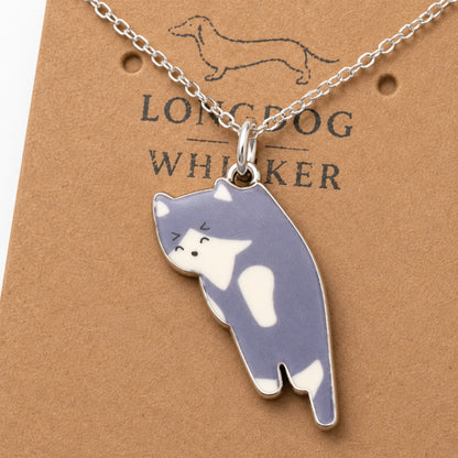 Close-up detail of Scruffles Cat Necklace - Grey