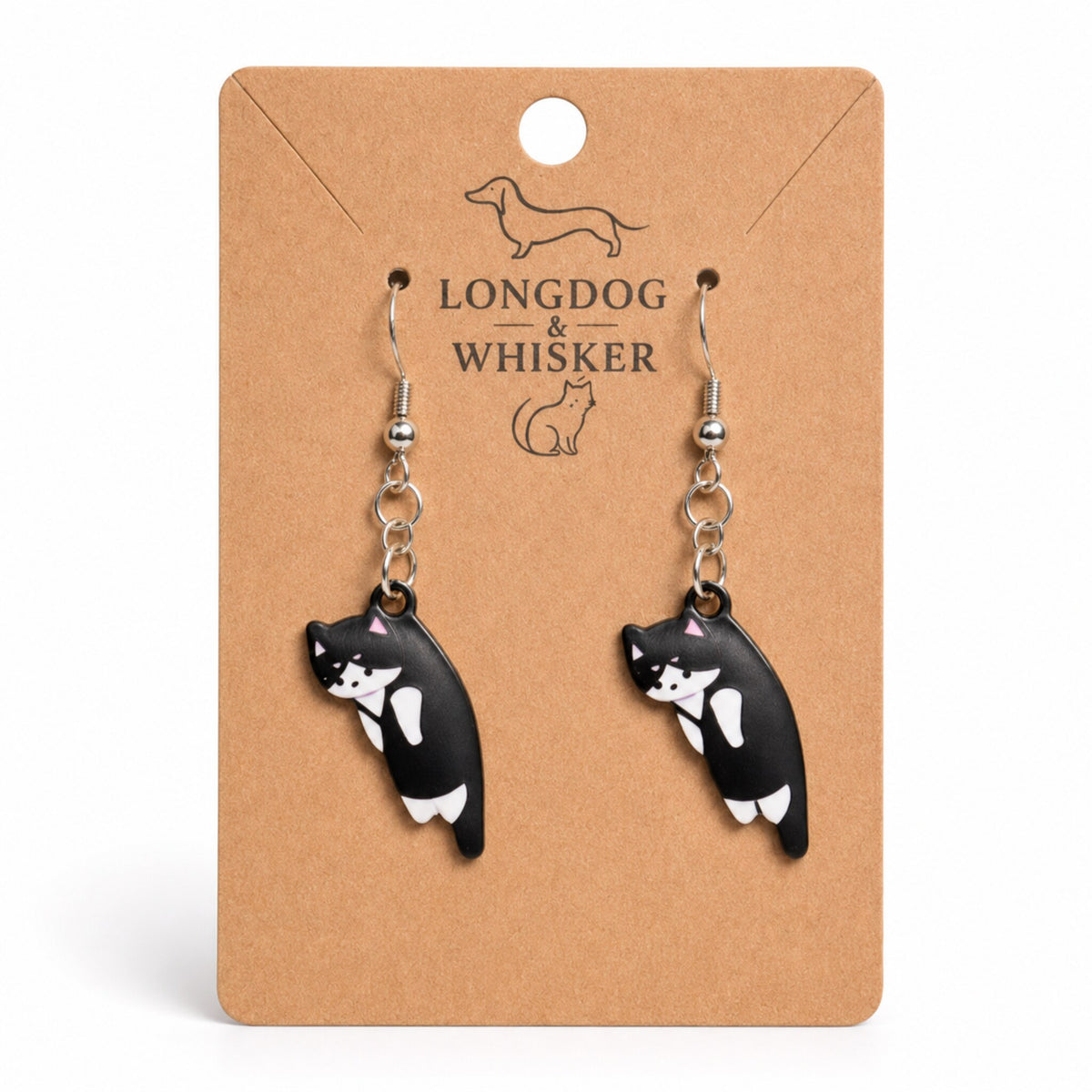 Scruffles Cat Earrings - Black & White by Longdog & Whisker