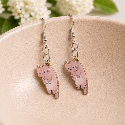 Scruffles Cat Earrings - Brown displayed in a lifestyle product photo