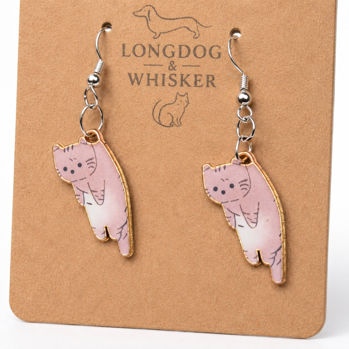 Close-up detail of Scruffles Cat Earrings - Brown