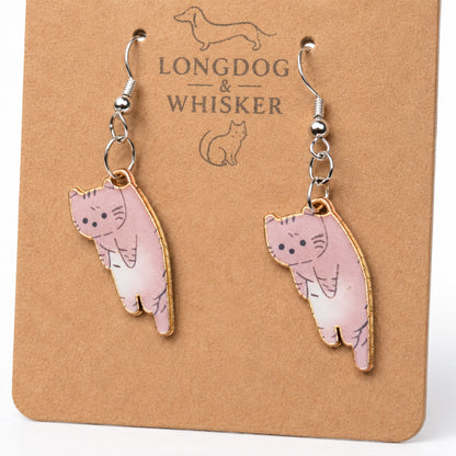 Close-up detail of Scruffles Cat Earrings - Brown
